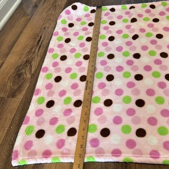 Little Beginnings Pink Polka Dot Baby Blanket Brown Green Soft Security - Picture 3 of 5